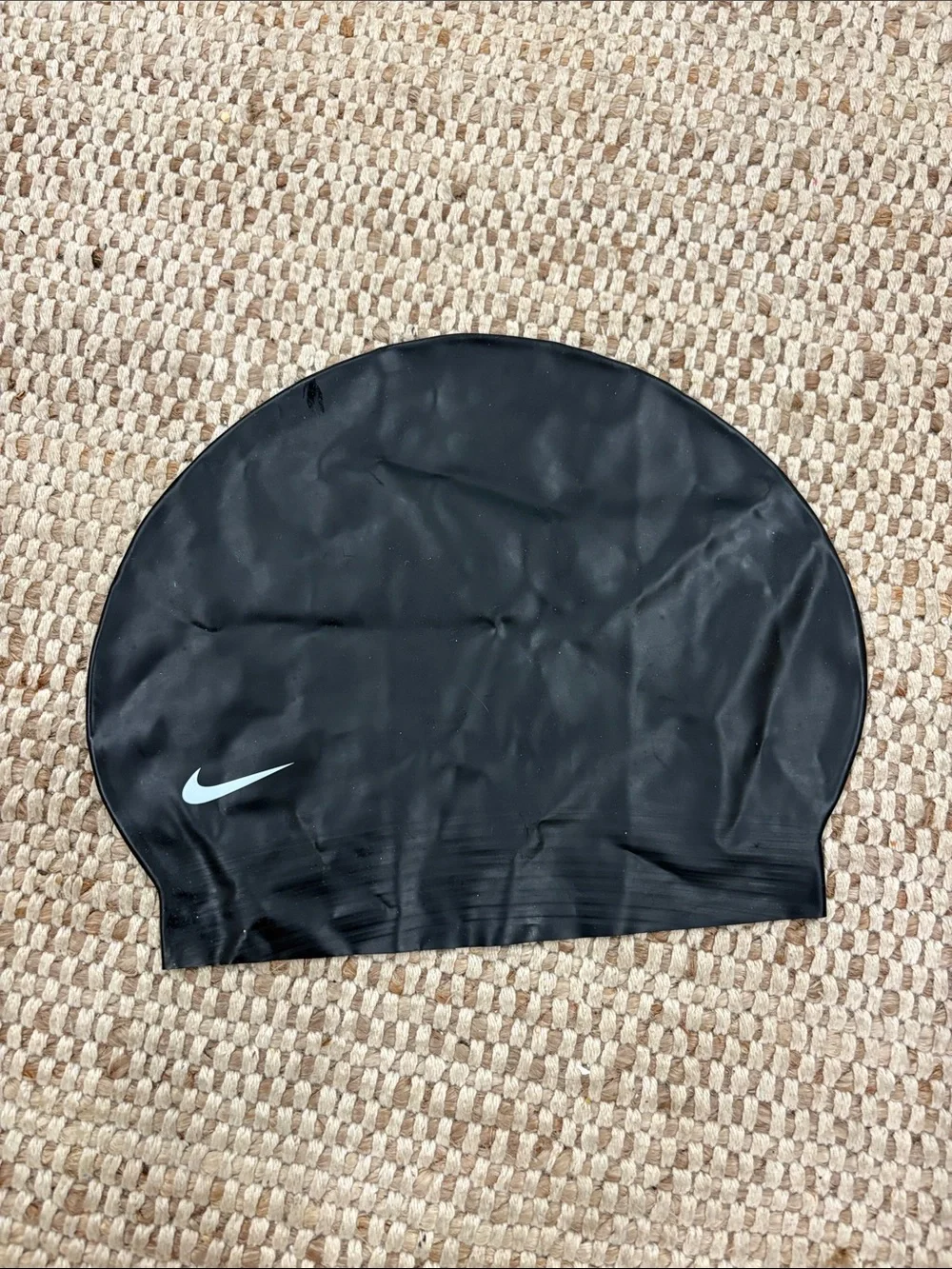 Nike Black Swim Cap with White Swoosh